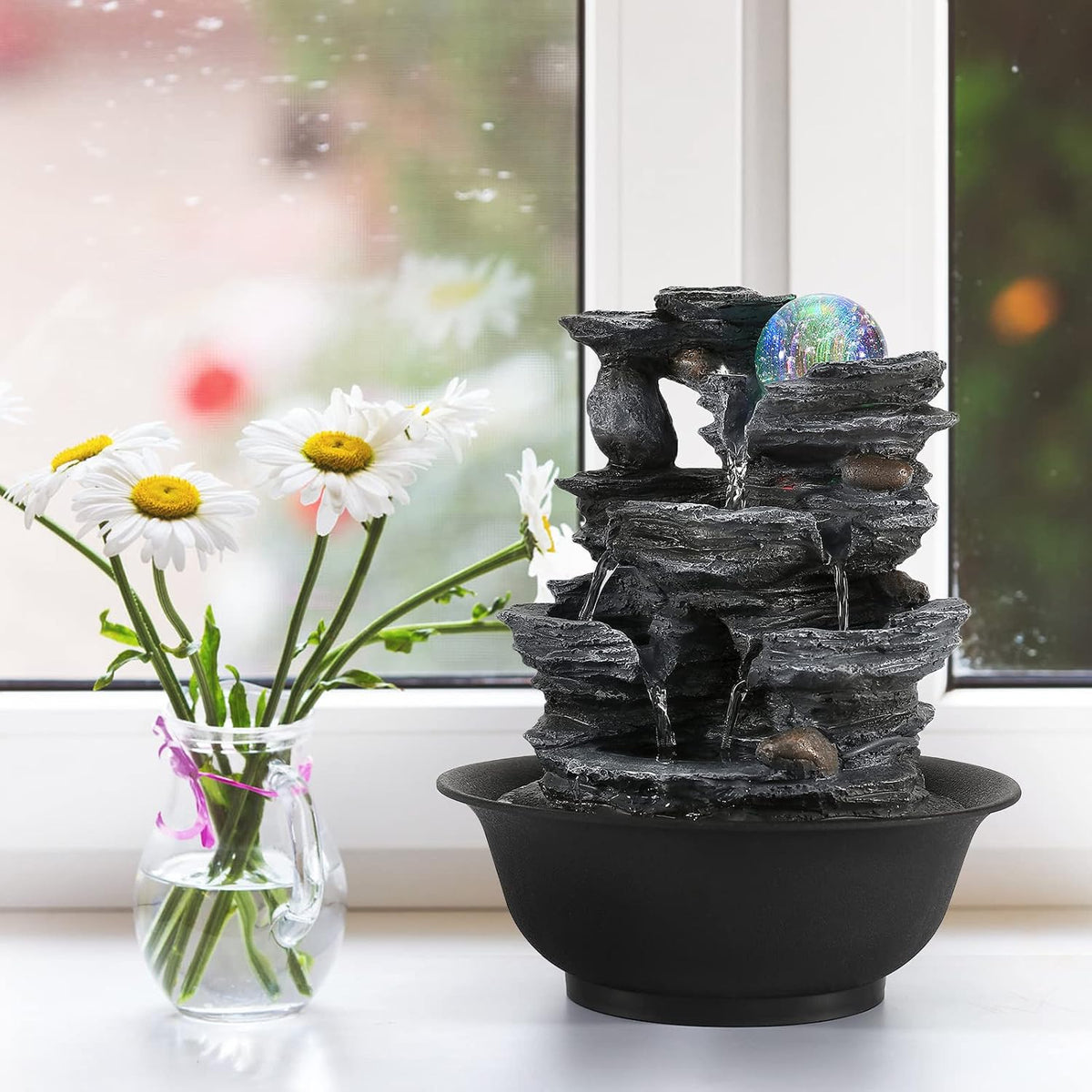 LED Indoor Tabletop Waterfall Fountain for Relaxation and Serenity