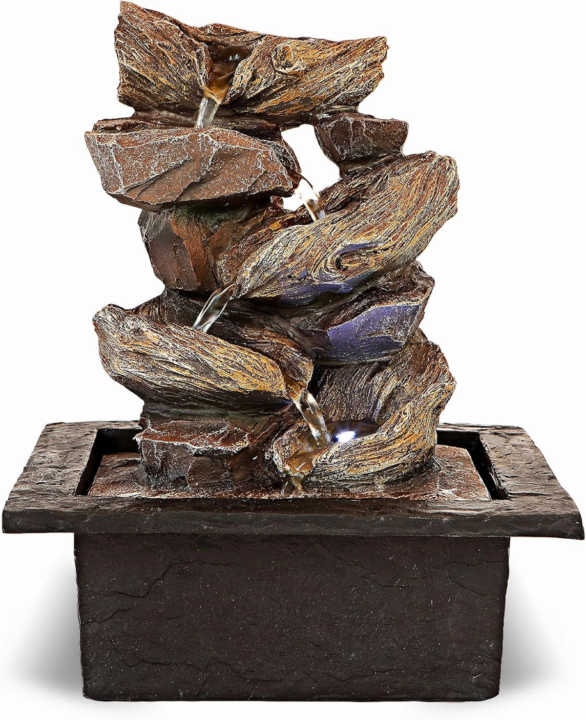 Father'Sden 11-Inch Indoor Waterfall Fountain - Relaxing Tabletop Water Feature with LED Light & Soothing Sounds