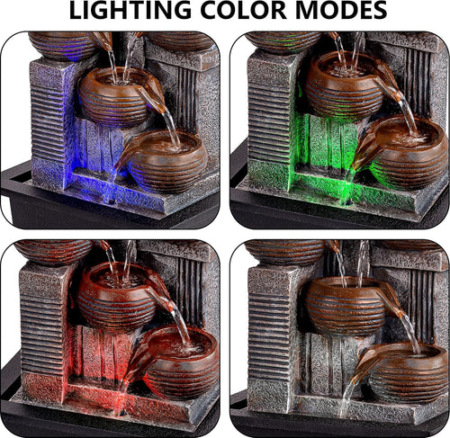 5-Tiered Indoor Tabletop Water Fountain - 12" Zen Desk Fountain with Calming Waterfall Sounds and Colorful Lights - Perfect Office Decor by