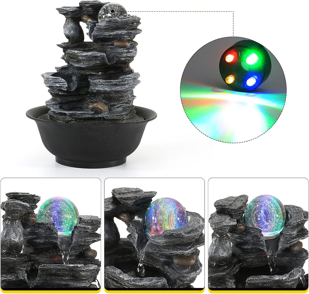 LED Indoor Tabletop Waterfall Fountain for Relaxation and Serenity