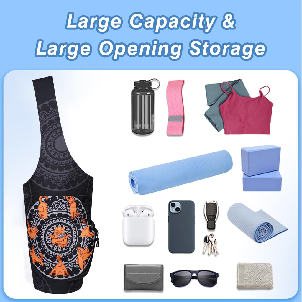 Premium Large Yoga Mat Tote Bag - Stylish Carrier with Waterproof Zipper Pocket & Adjustable Water Bottle Holder - Fits Most Yoga Mats