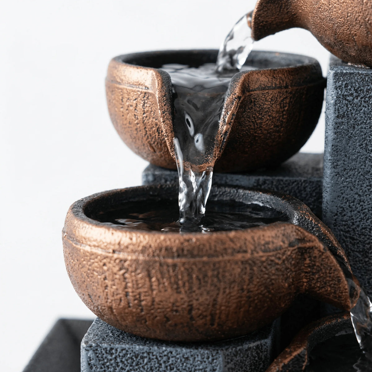 Elegant Desktop Fountain with LED Lights - Indoor Tabletop Waterfall in Brown