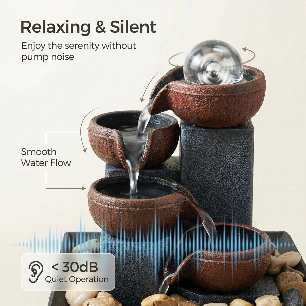 Elegant Desktop Fountain with LED Lights - Indoor Tabletop Waterfall in Brown