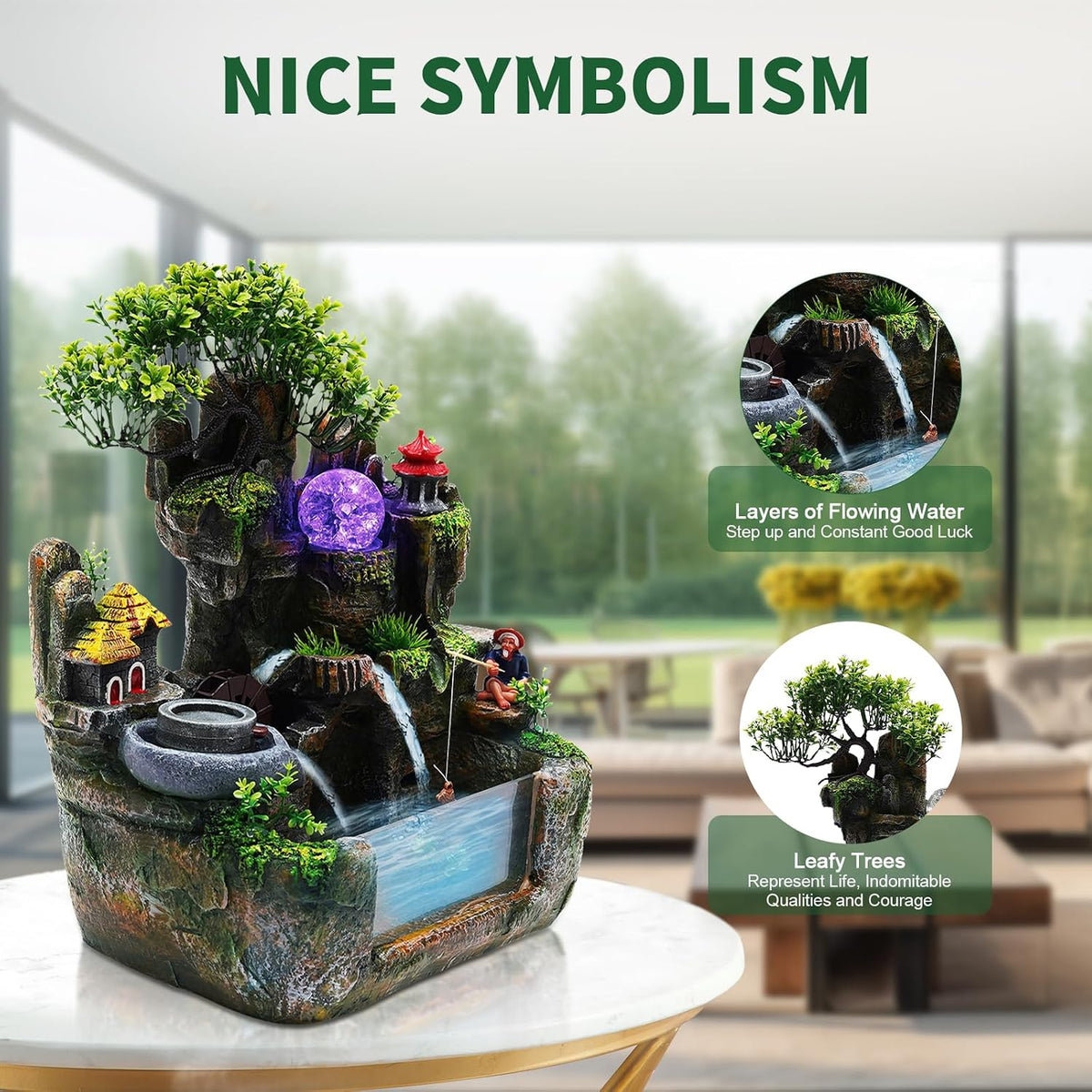 Tranquil Tabletop Indoor Water Fountain - Soothing Waterfall for Home and Office Relaxation