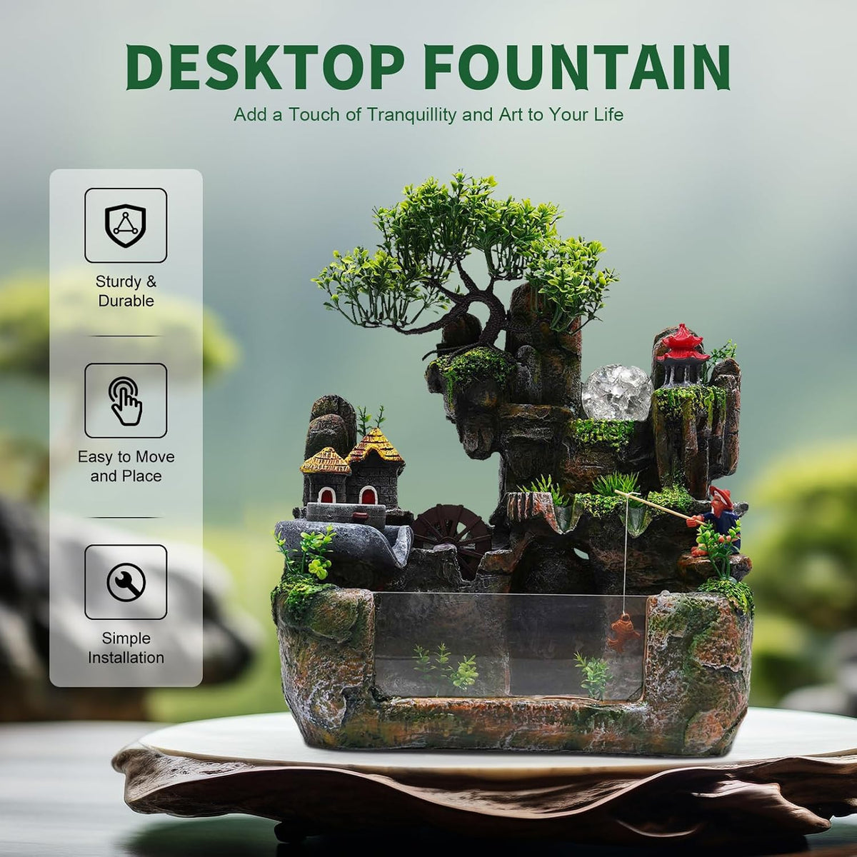Tranquil Tabletop Indoor Water Fountain - Soothing Waterfall for Home and Office Relaxation