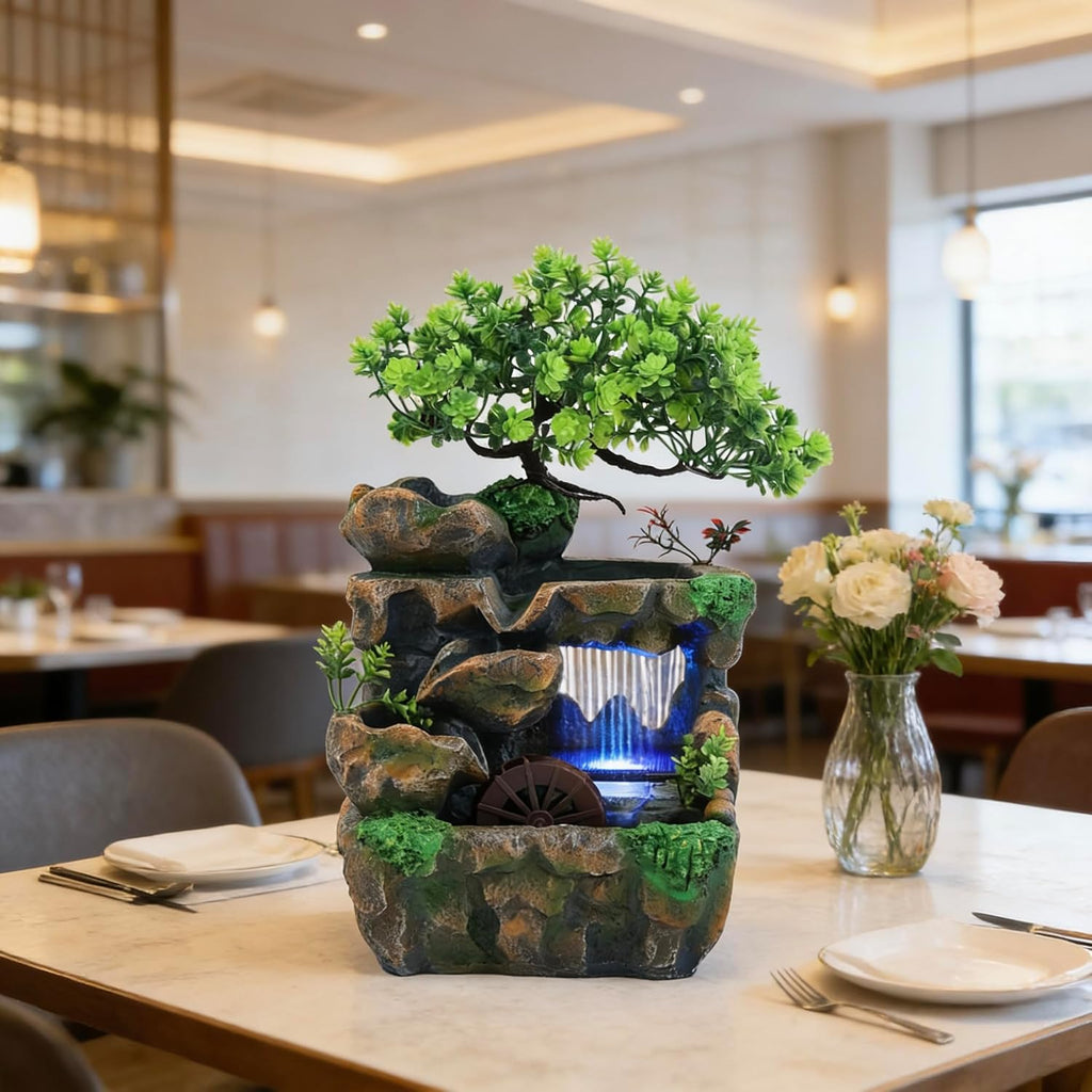 Stunning 11.81" Rockery Tabletop Fountain with Bonsai Decor - Indoor Waterfall for Tranquil Ambiance