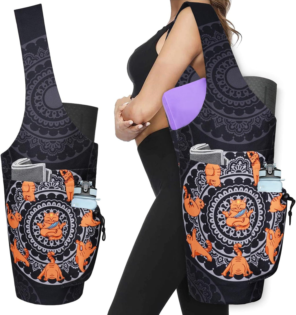 Premium Large Yoga Mat Tote Bag - Stylish Carrier with Waterproof Zipper Pocket & Adjustable Water Bottle Holder - Fits Most Yoga Mats