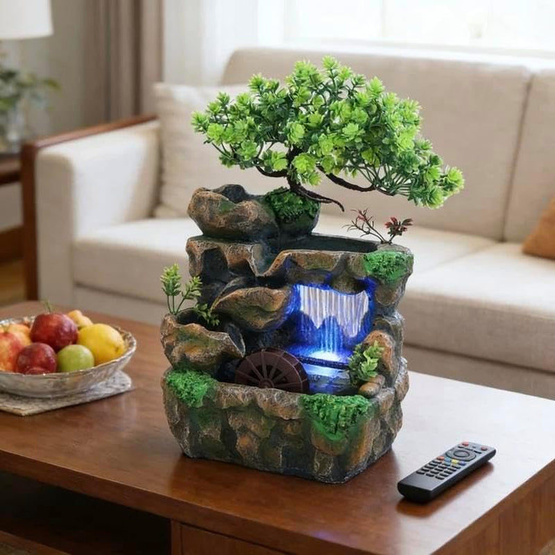 Stunning 11.81" Rockery Tabletop Fountain with Bonsai Decor - Indoor Waterfall for Tranquil Ambiance