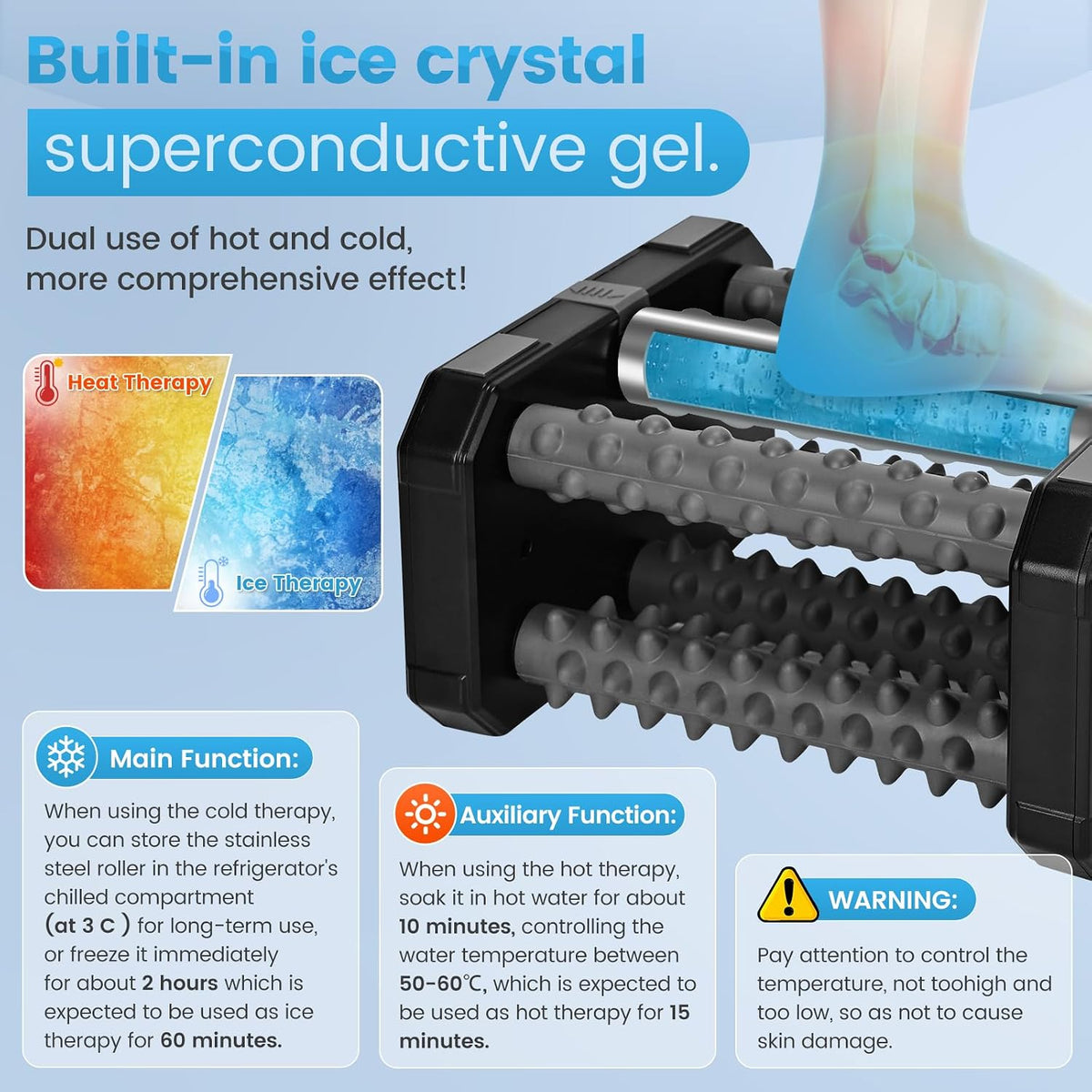 Ultimate Plantar Fasciitis Relief Foot Roller Massager with Cold Therapy & Reflexology