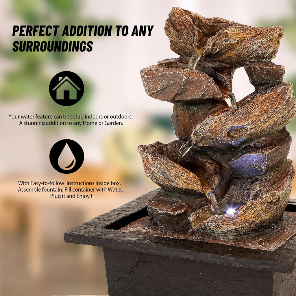 Father'Sden 11-Inch Indoor Waterfall Fountain - Relaxing Tabletop Water Feature with LED Light & Soothing Sounds