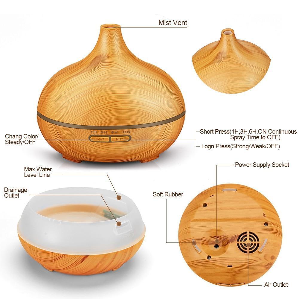 550ml Wood Grain Aroma Humidifier & Essential Oil Diffuser