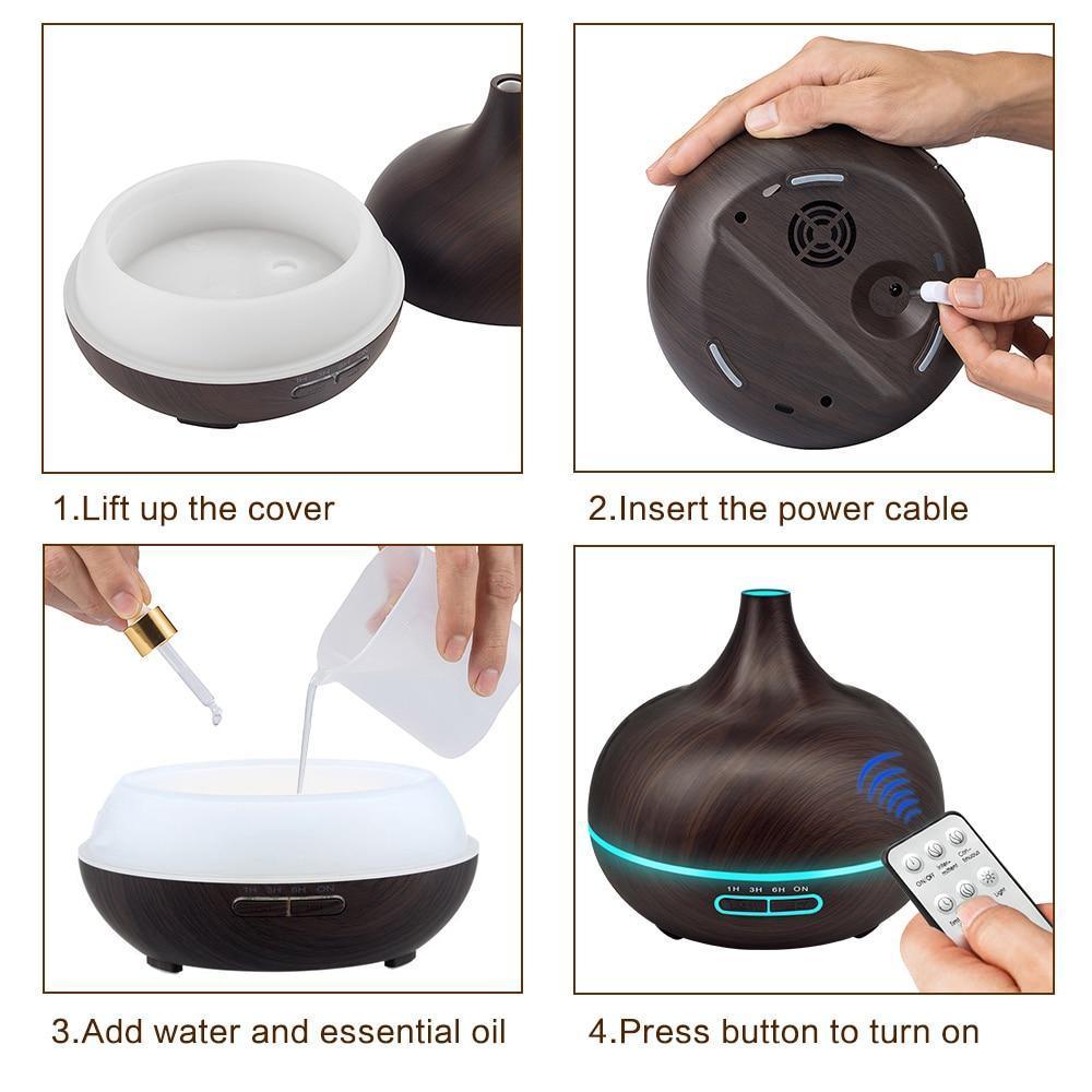 550ml Wood Grain Aroma Humidifier & Essential Oil Diffuser