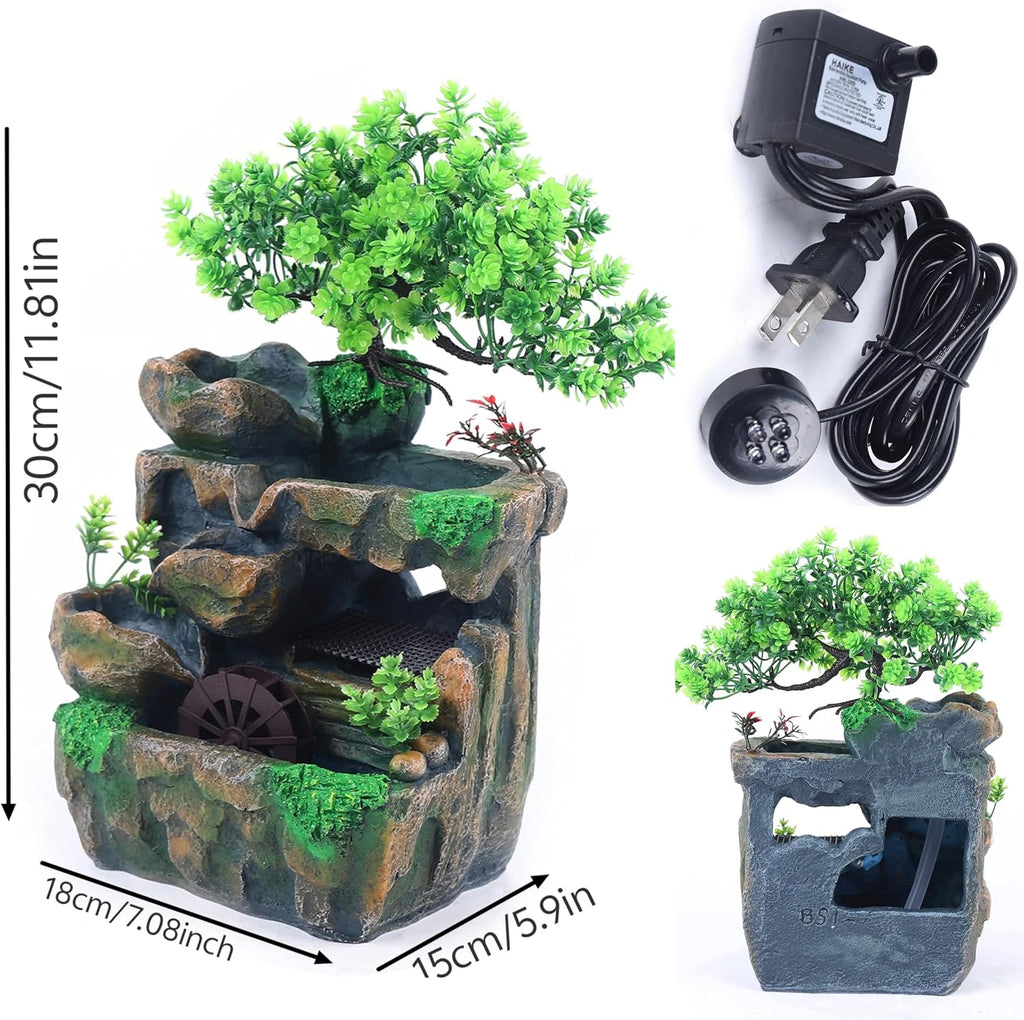 Stunning 11.81" Rockery Tabletop Fountain with Bonsai Decor - Indoor Waterfall for Tranquil Ambiance