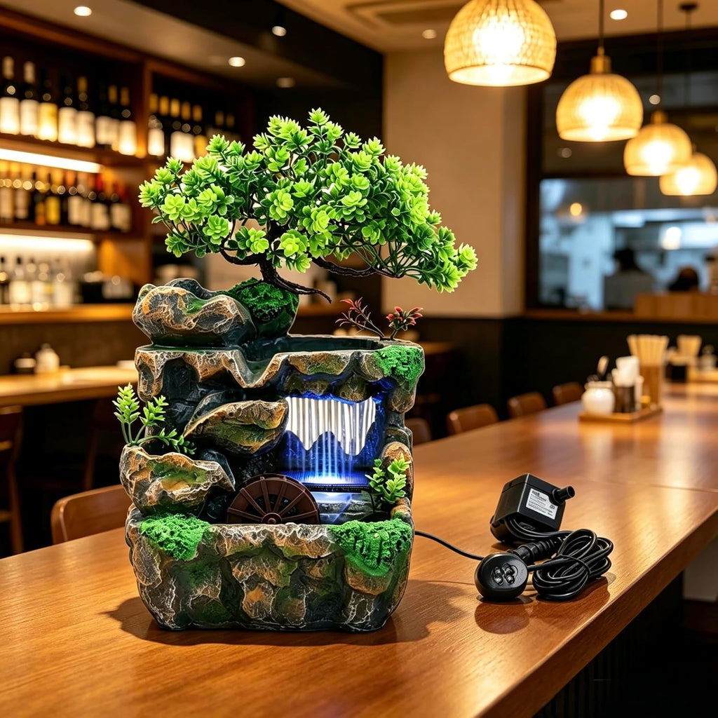 Stunning 11.81" Rockery Tabletop Fountain with Bonsai Decor - Indoor Waterfall for Tranquil Ambiance