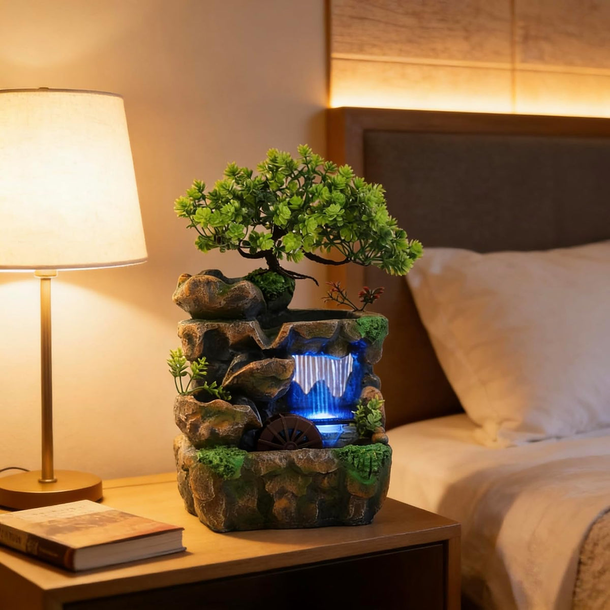 Stunning 11.81" Rockery Tabletop Fountain with Bonsai Decor - Indoor Waterfall for Tranquil Ambiance