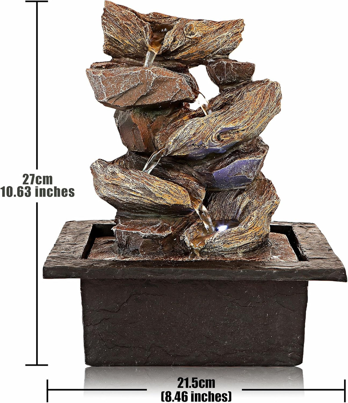 Father'Sden 11-Inch Indoor Waterfall Fountain - Relaxing Tabletop Water Feature with LED Light & Soothing Sounds