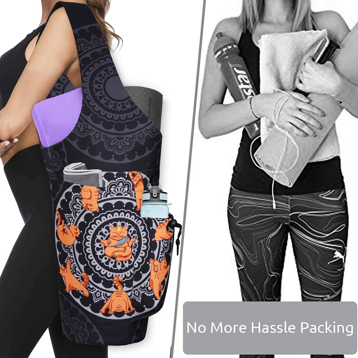 Premium Large Yoga Mat Tote Bag - Stylish Carrier with Waterproof Zipper Pocket & Adjustable Water Bottle Holder - Fits Most Yoga Mats