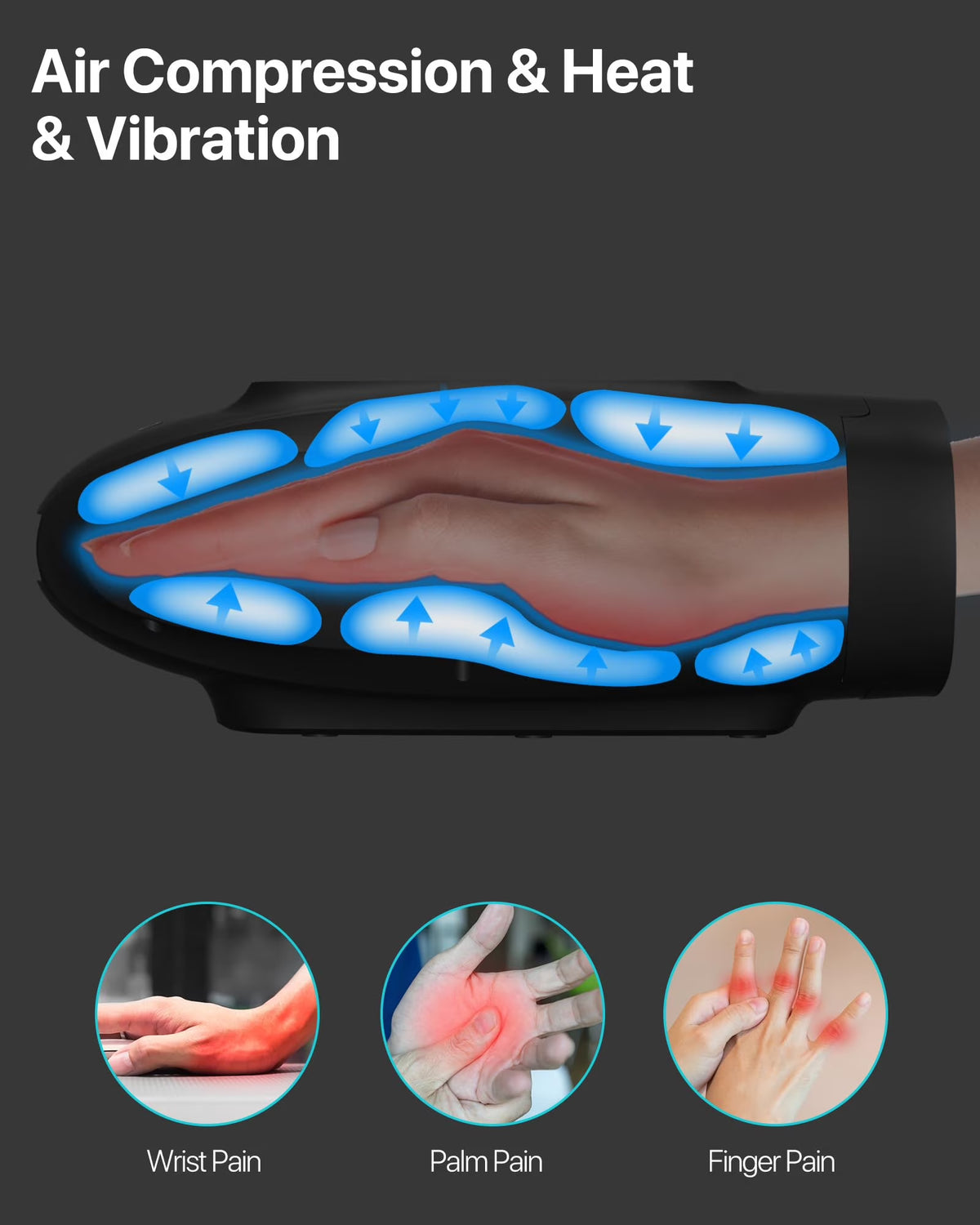 Cordless Hand Massager for Arthritis and Carpal Tunnel Relief with Compression, Vibration, and Heat Therapy - 6 Pressure Levels - Ideal Gift for Men and Women