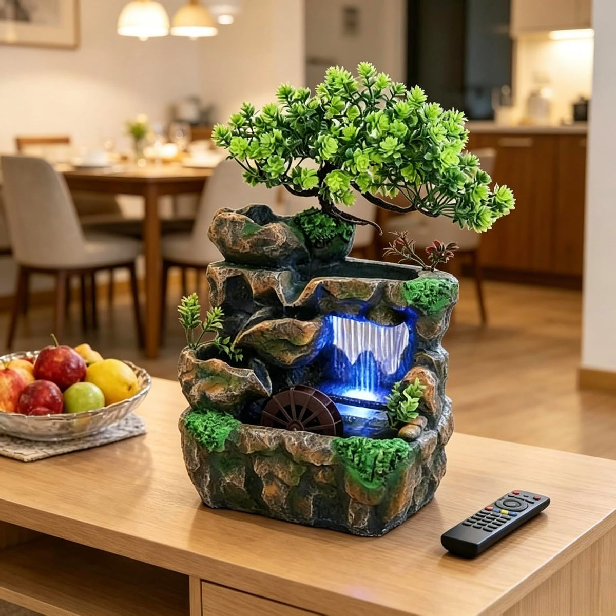 Stunning 11.81" Rockery Tabletop Fountain with Bonsai Decor - Indoor Waterfall for Tranquil Ambiance
