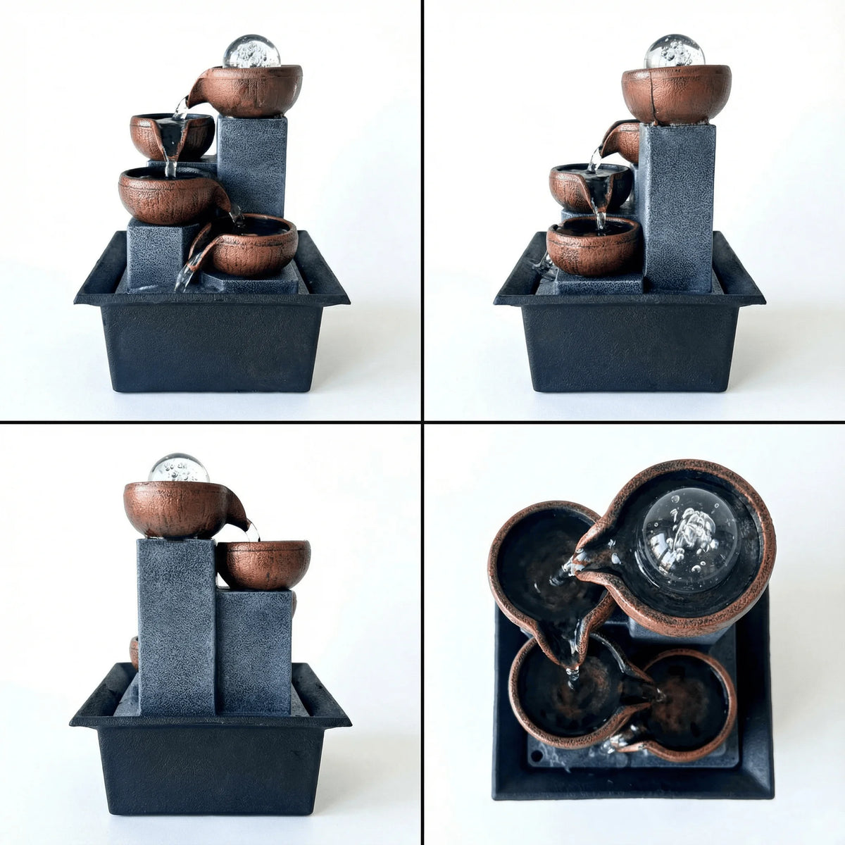 Elegant Desktop Fountain with LED Lights - Indoor Tabletop Waterfall in Brown