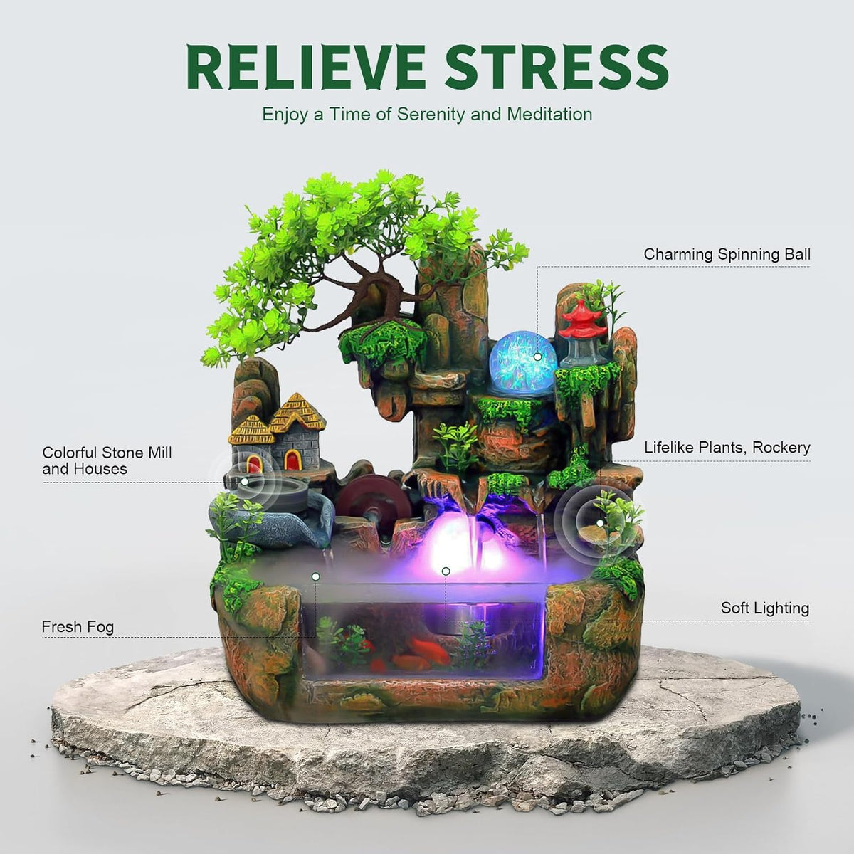Tranquil Tabletop Indoor Water Fountain - Soothing Waterfall for Home and Office Relaxation