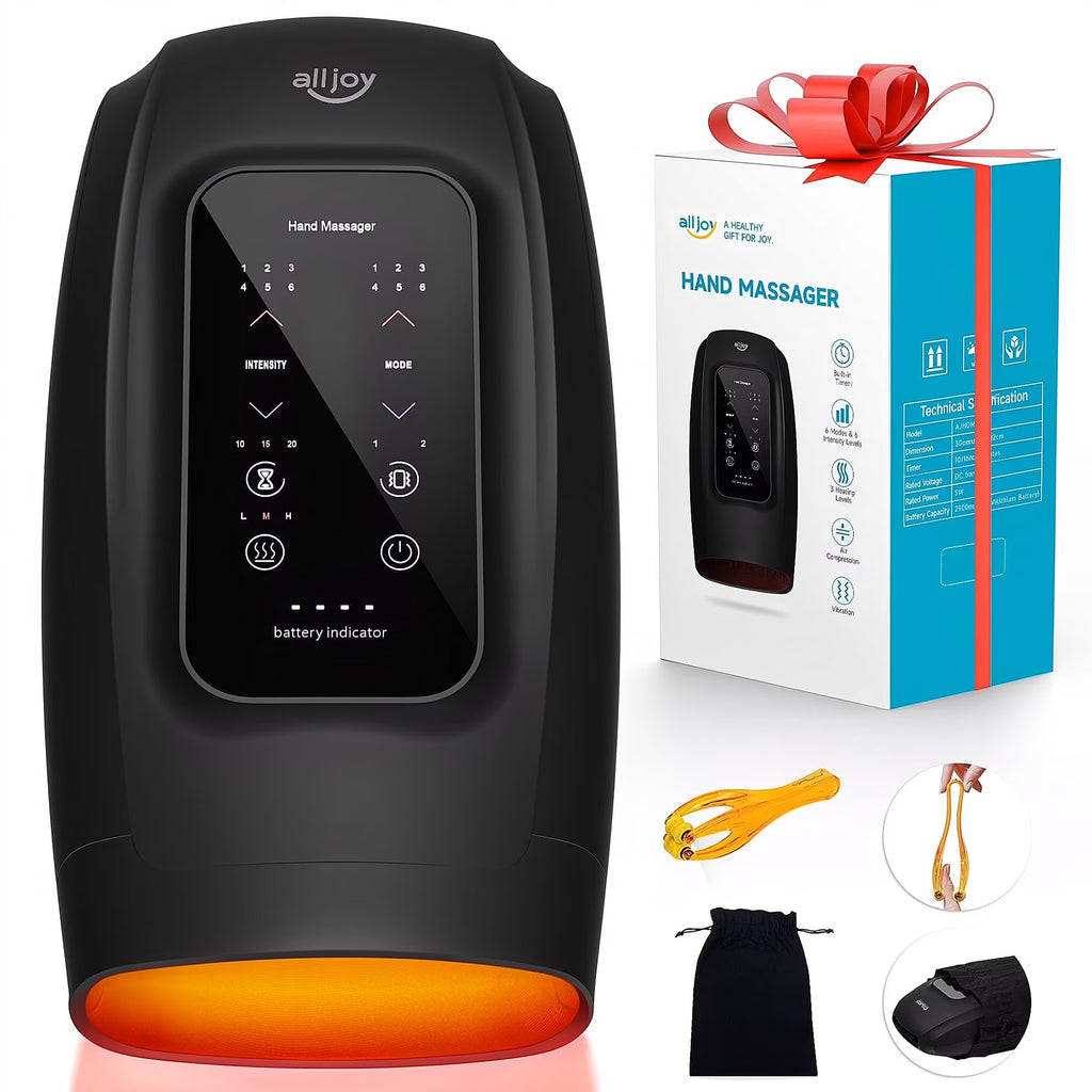 Cordless Hand Massager for Arthritis and Carpal Tunnel Relief with Compression, Vibration, and Heat Therapy - 6 Pressure Levels - Ideal Gift for Men and Women